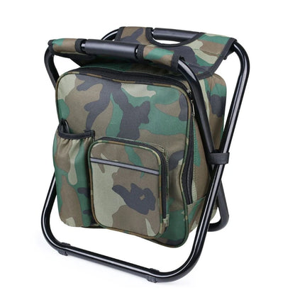 Outdoor Folding Portable Stool with Insulated Cooler Bag Dual-shoulder Straps for Camping Hiking Fishing Camping Sketching Seat