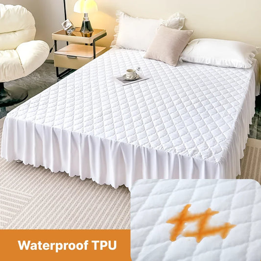 Quilted Waterproof Bed Skirt Soft and Breathable Bedspread Durable Bed Protector Cover, 90/140/160/180 Muti Size