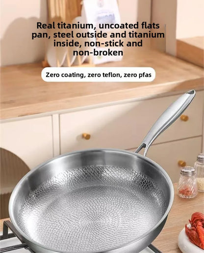 26/28cm German Pure Titanium Frying Pan Non-stick Frying Pan Uncoated Fish Scale Hammer Pattern Titanium Alloy Cookware