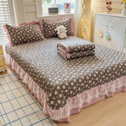 Bonenjoy Bedspread Floral Style Bed Linen Lace Bed Cover Quilted Bedsheet 250x260cm Bedspreads 침대커버 (Pillowcase Need Order)