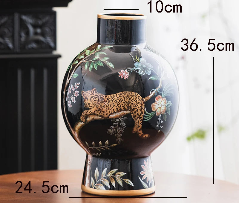 Leopard In The Jungle Porch Living Room Ceramic Art Vase Decoration Retro Flower Arrangement Sun God Medieval Ornaments