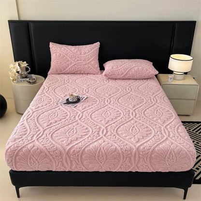 Taffeta Velvet Mattress Cover with Elastic Bands Solid Color Anti-slip Adjustable Fitted Sheet for Single Double King Queen Bed