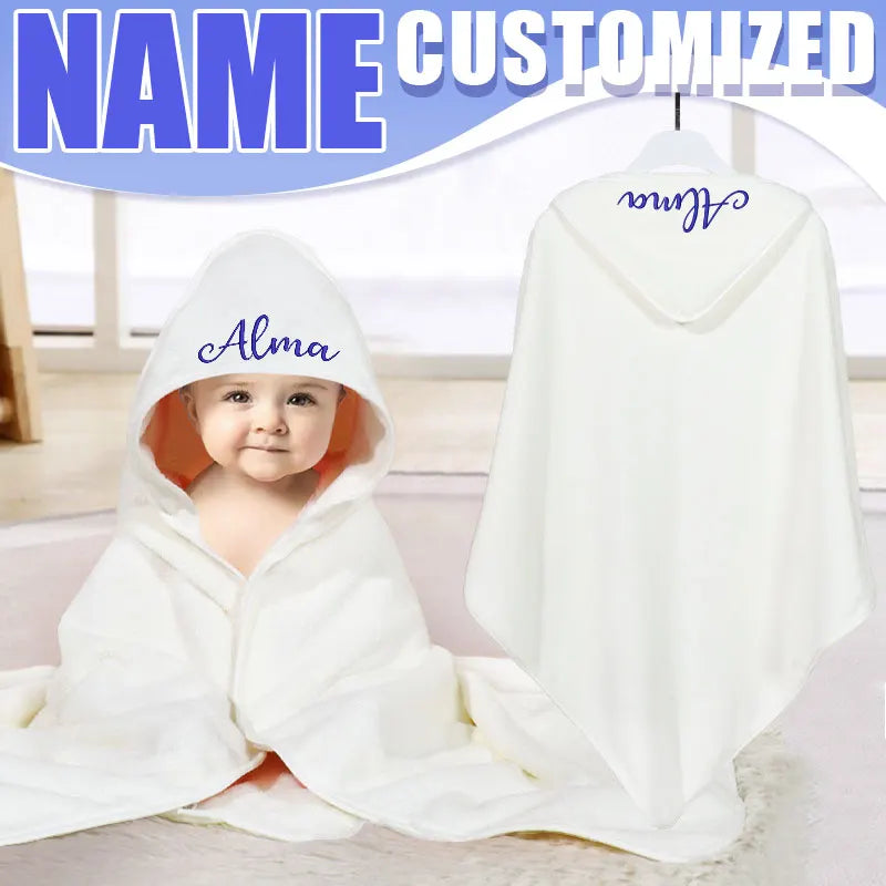 Personalised Baby Gift Set with 4 Pcs Embroidered Name Hooded Towel Accessery for Baby Shower Gift Newborn Holiday Present