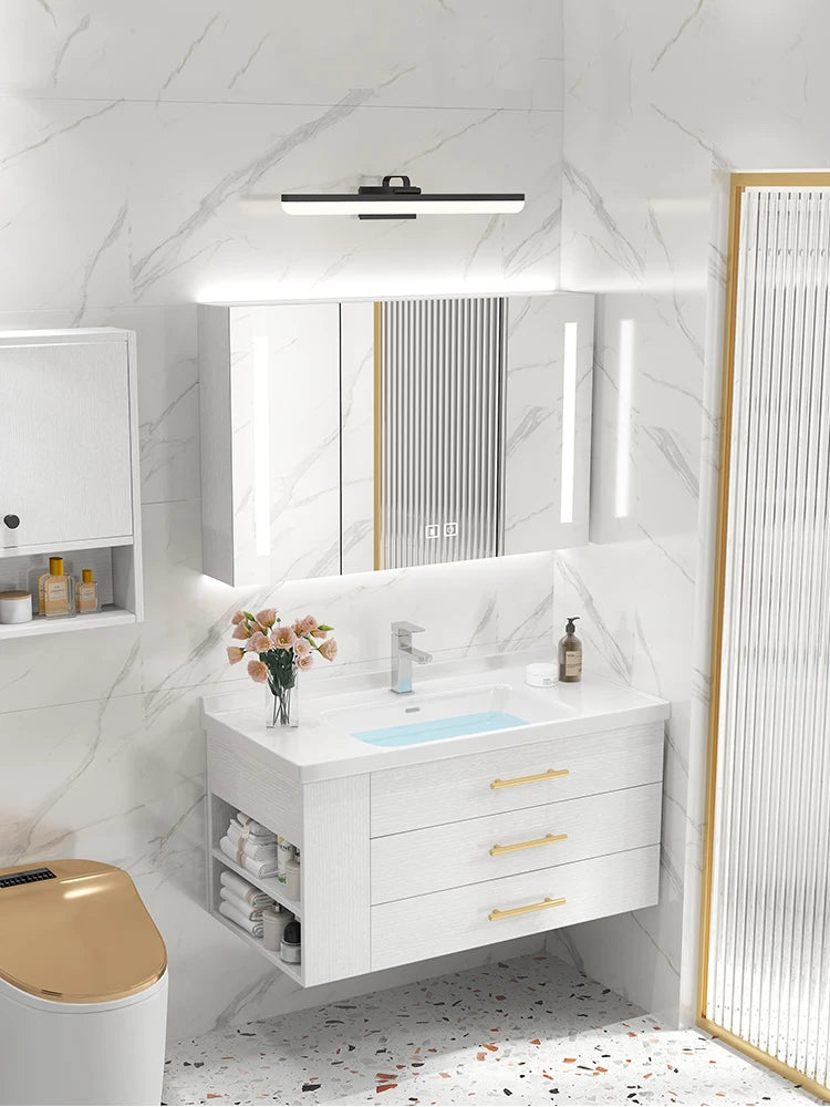 Modern Bathroom Storage Vanity Cabinet Wooden Bathroom Cabinet with Mirror Sink Wall Mounted for Hotel