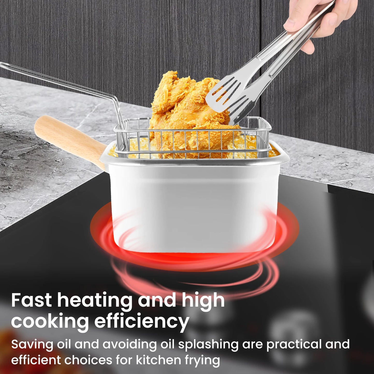 Deep Fryer Pot Stainless Steel Frying Pan with Basket and Lid Portable Square Deep Frying Pots Food Grade Cooking Tools Kitchen