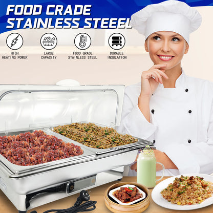 YITIAN 201 Stainless Steel PC Cover Buffet Set High Grade Food Warmer 9 Qt Electric Chafing Dish