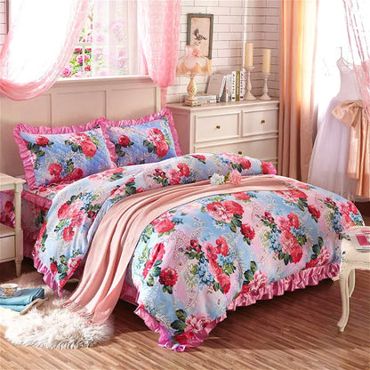 Pure cotton bedspread single piece thickened padded cotton bed skirt 1.5m 1.8m bed cover sheath cotton four-piece set