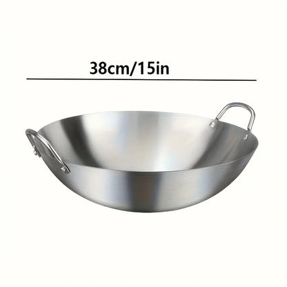 1pc Large Stainless Steel Wok, Uncoated Thick High-Quality Durable Chef'S Pan with Dual Handles, Easy to Clean for Commercial