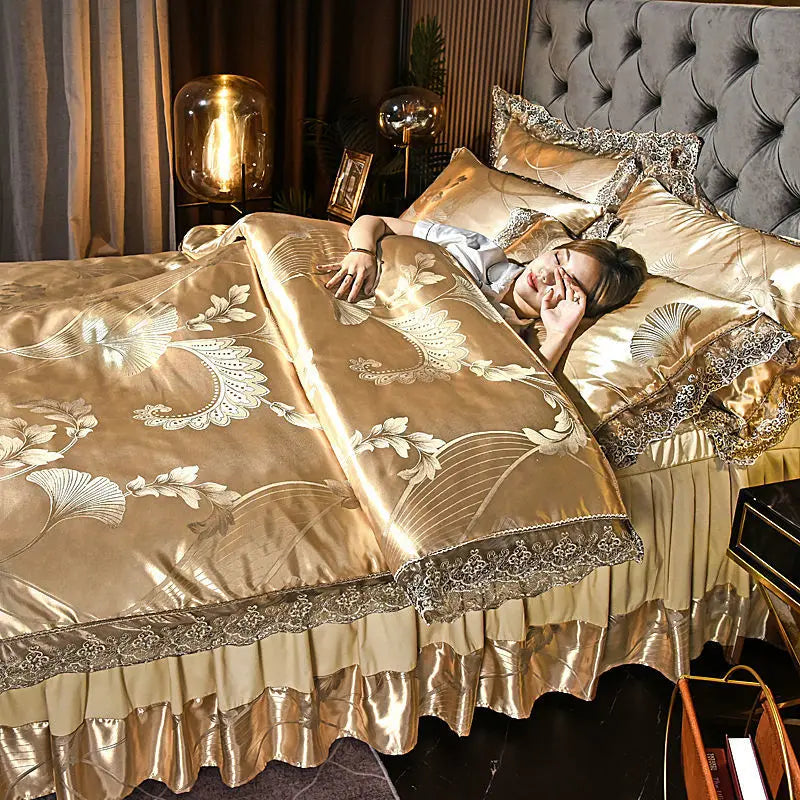 European Style Jacquard Bedding Set Home Comefortable Duvet Cover Quality Quilt Cover And Pillowcase Flower Lace Bedsheet Sets