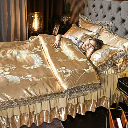 European Style Jacquard Bedding Set Home Comefortable Duvet Cover Quality Quilt Cover And Pillowcase Flower Lace Bedsheet Sets