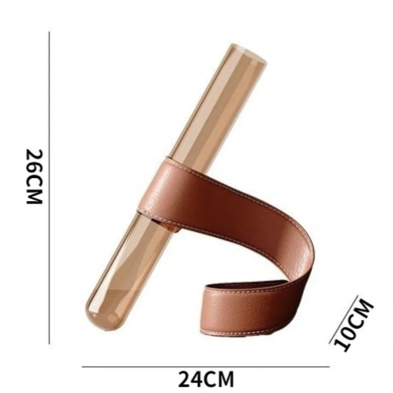 Nordic Modern Artistic Vases Simple Glass Tubular Living Room Desktop Vases Leather Bracket Handmade Luxury Personal Home Decor