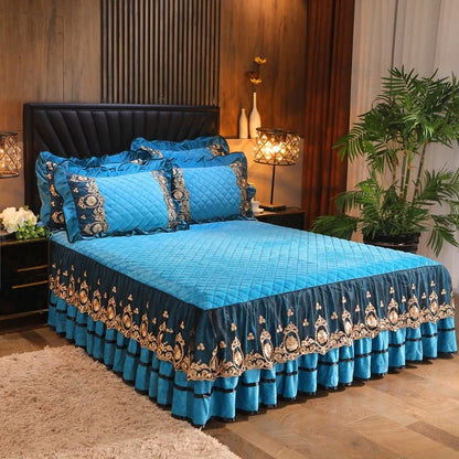 Luxury Lace Bed Skirt Bedspreads Bedding Thicken Velvet Plush Quilted Embossing Bed Spread for Home Not Including Pillowcase