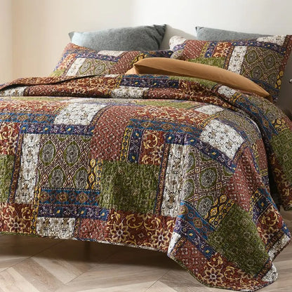 Bedspread Quilt Sets Reversible Bedding Coverlet Sets Comforter Patchwork Paisley Bohemian Bedspread Patchwork Brown, King Size