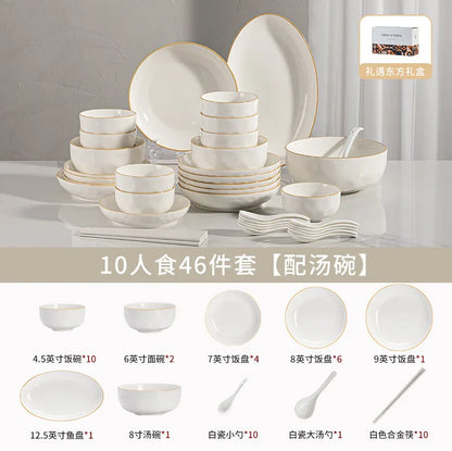 korean style white plates dinner sets ceramic gold rim 8 person dinner sets full set Casserole vajillas completa Bowl set