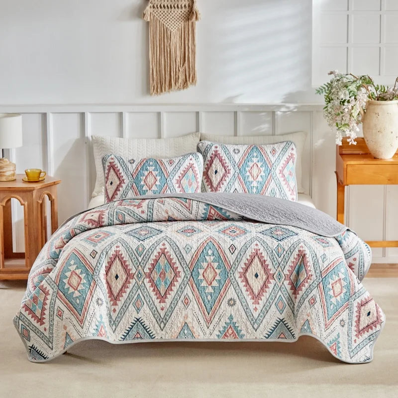 2026 Quilted Bedspread Set Microfiber Bed Cover+Pillowcase Floral Geometric Print Patchwork Summer Quilt Full King Drop Shipping