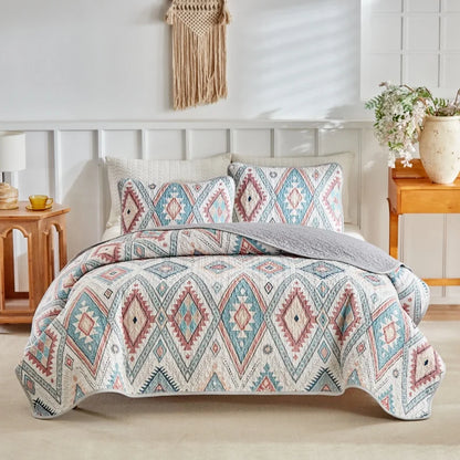 2026 Quilted Bedspread Set Microfiber Bed Cover+Pillowcase Floral Geometric Print Patchwork Summer Quilt Full King Drop Shipping