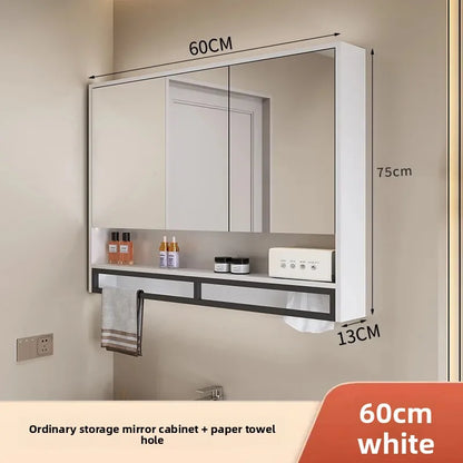 Bathroom Mirror Cabinet Wall Mounted LED Waterproof Aluminum Medicine Cabinet with Storage Shelf Towel Rod for Home Bathroom