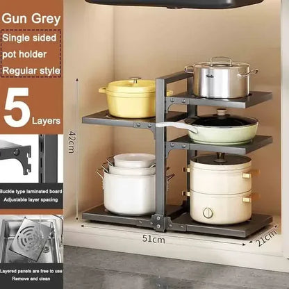 Multilayer Kitchen Under Sink Pot Holder Adjustable Frying Pan Rice Cooker Seasoning Storage Rack Metal Organizer Pot Rack