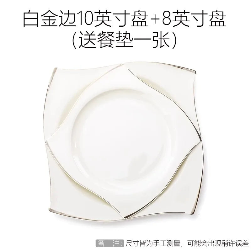 Advanced Bone Porcelain Tableware Square Dinner Plates Dishes High Quality White Ceramic Dinnerware Sets Soup Bowls