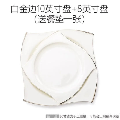 Advanced Bone Porcelain Tableware Square Dinner Plates Dishes High Quality White Ceramic Dinnerware Sets Soup Bowls