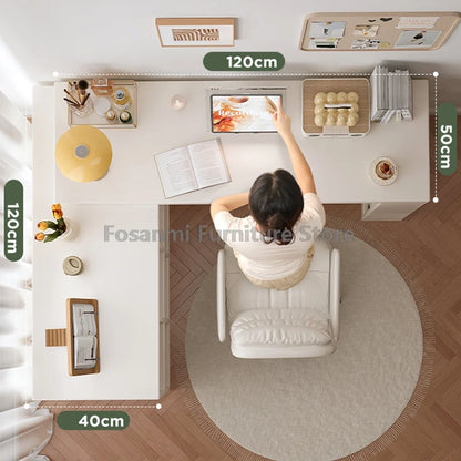 Multifunctional Adjustable White Desk with Storage Cabinet Modern Extendable Table for Bedroom Office Room Simple Corner Desks