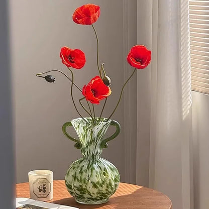 Vase French Retro Light Luxury High Sense of Art Handmade Glass Vase Living Room Decoration High Appearance Level