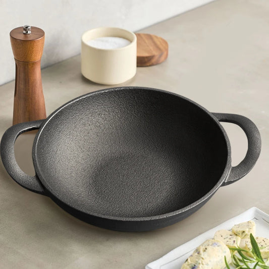 Cast Iron Pan Cooking Pot with 2 Handles Saute Pan Multi-Purpose Non-Stick Frying Pan 19cm for Camping Cooking