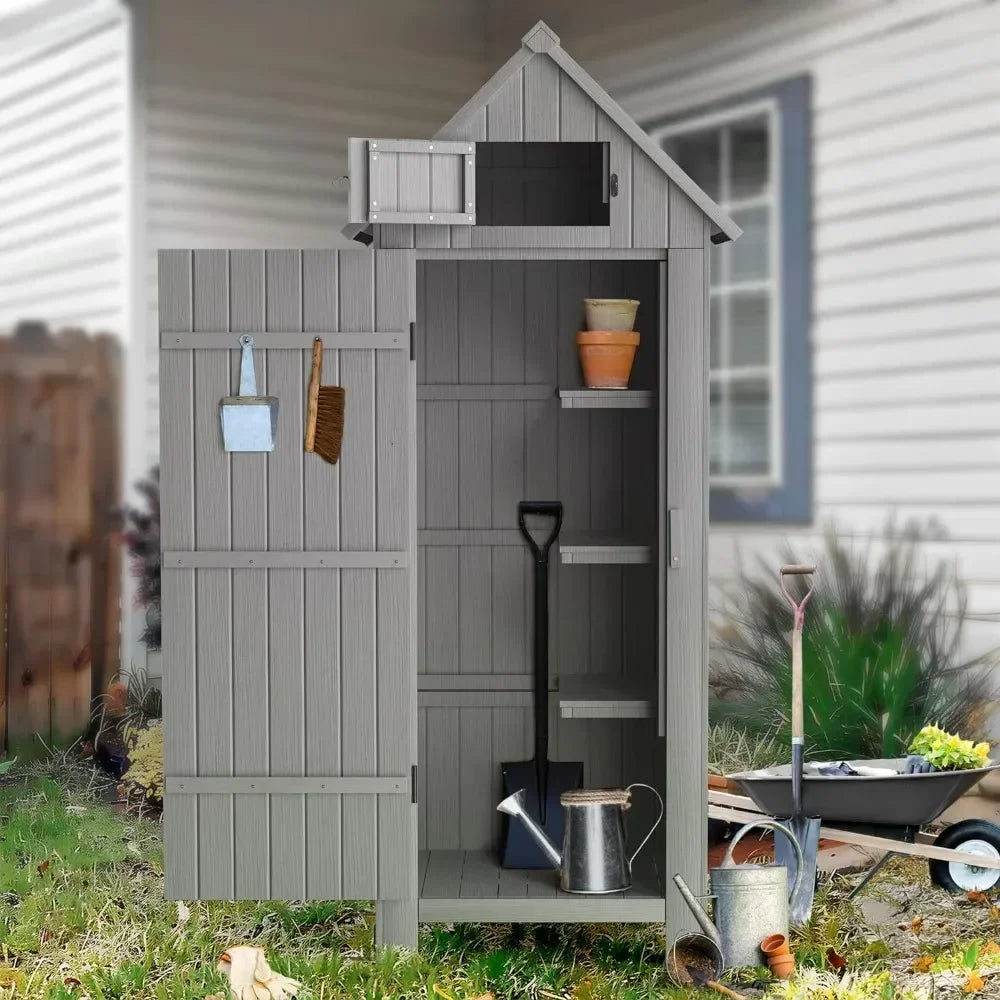 y Outdoor Storage Shed with Floor, 70” Tall Water-Resistant, Wooden Garden Tool Storages Cabinet, Outdoor Storage Room