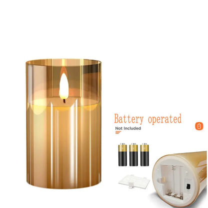USB Rechargeable/Battery operated LED Glass Candle Remote controlled Pillar Candle Paraffin Wax 3D wick Home table Decor-Amber