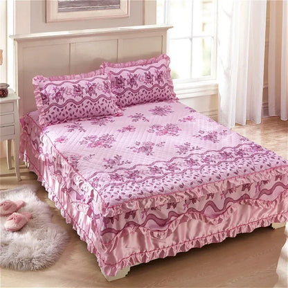 100% Cotton Thicken Quilted Bedspread King Queen Size Princess Lace Bed Skirt Pure Cotton Bed Cover Not Including Pillowcase