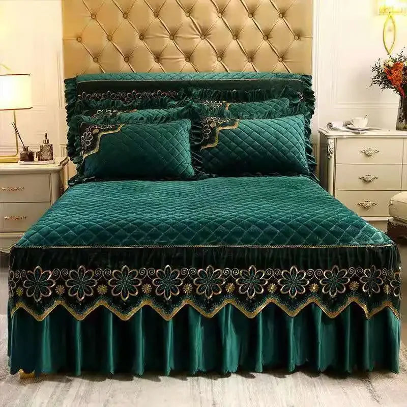 European Luxury Quilted Bed Skirt Winter Warm Thicken Velvet Bedspread King Good Hand Feeling Bed Skirt Not Included Pillowcase