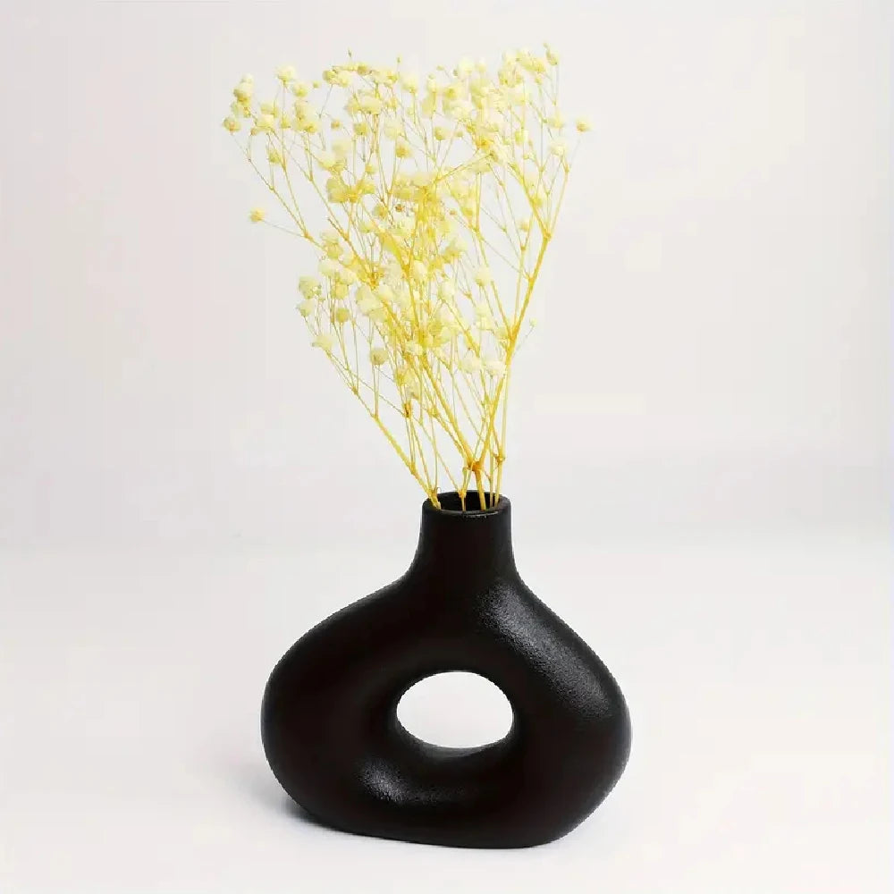 Bohemian style ceramic vase, creative donut vase, flower arrangement container, home decoration vase