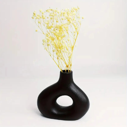 Bohemian style ceramic vase, creative donut vase, flower arrangement container, home decoration vase