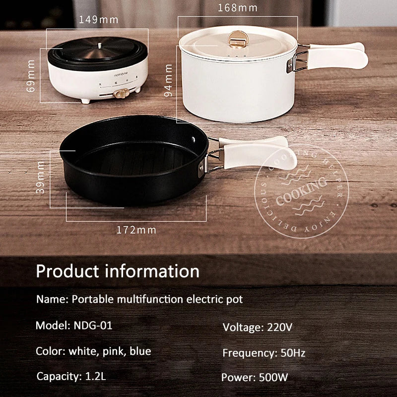 1.2L Folding Electric Cooking Pot Multifunctional Electric Hotpot Portable Travel Multicooker Split Type Pots Nonstick Pans 220V