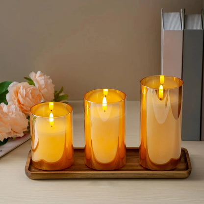 LED Flameless Candles with Remote, Glass Battery Operated Flickering Light for Festival Wedding Home Party Decor-Ivory White
