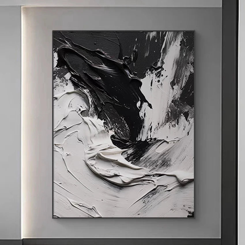 Simple Thick Texture Canvas Abstract Black And White Art Painting Large Size Wall Picture For Bedroom Custom Artwork Unframed