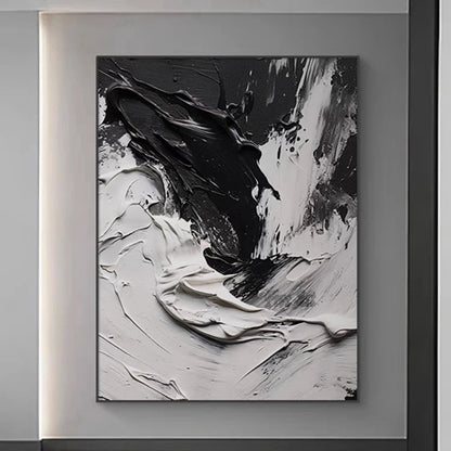 Simple Thick Texture Canvas Abstract Black And White Art Painting Large Size Wall Picture For Bedroom Custom Artwork Unframed