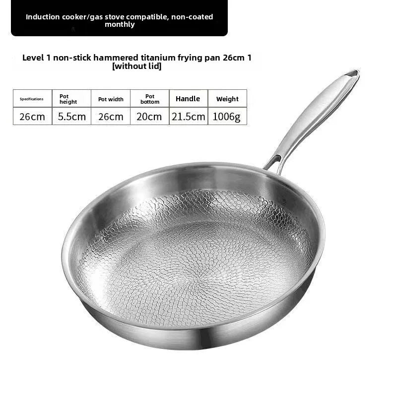 26/28cm German Pure Titanium Frying Pan Non-stick Frying Pan Uncoated Fish Scale Hammer Pattern Titanium Alloy Cookware