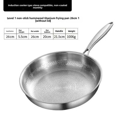 26/28cm German Pure Titanium Frying Pan Non-stick Frying Pan Uncoated Fish Scale Hammer Pattern Titanium Alloy Cookware