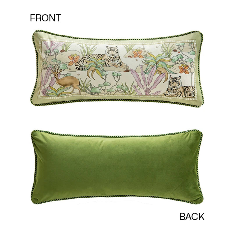 Medicci Home American Rural Madrigal Lumbar Pillow Cover Watercolor Tiger Deer Animals Print Luxury Rectangle Cushion Case 30x70