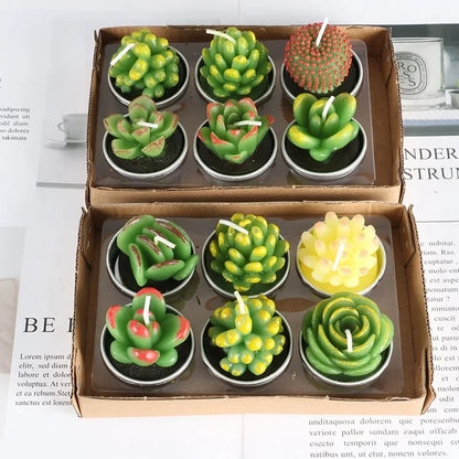 12pcs Mini Cactus Candles Succulent Greenery Candles Flameless Tea Light Candles Suitable for Party Wedding Home Decoration