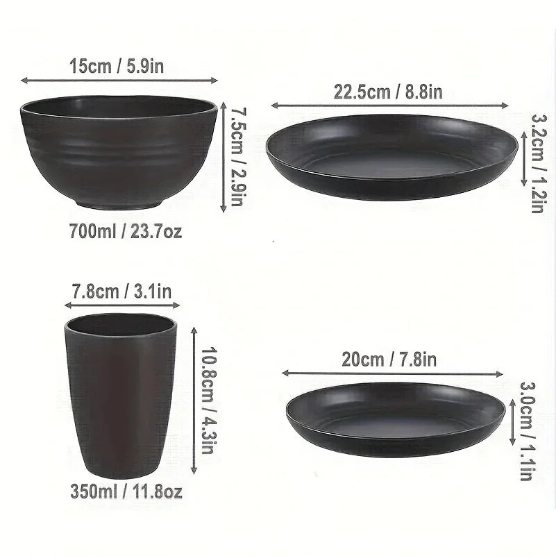 16 Piece Tableware Set Plates Bowls Cups Included For Home Family Camping Picnic Party Use Kitchen Supplies Dinnerware Set
