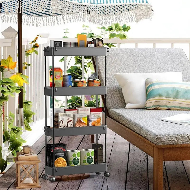 ABKW-Bathroom, For Kitchen, Laundry Room, Rolling Storage Cart 4-Tier Bathroom Organizer Utility Cart Mobile Shelving Unit Rack