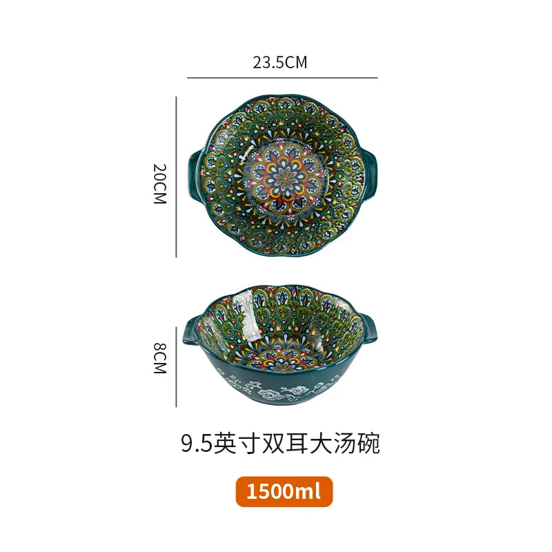 Ceramic Tableware Set Rice Bowl Serving Plate Creative Cutlery Soup Plate Noodle Handle Bowl Sauce Dish Steak Salad Fruit Plate