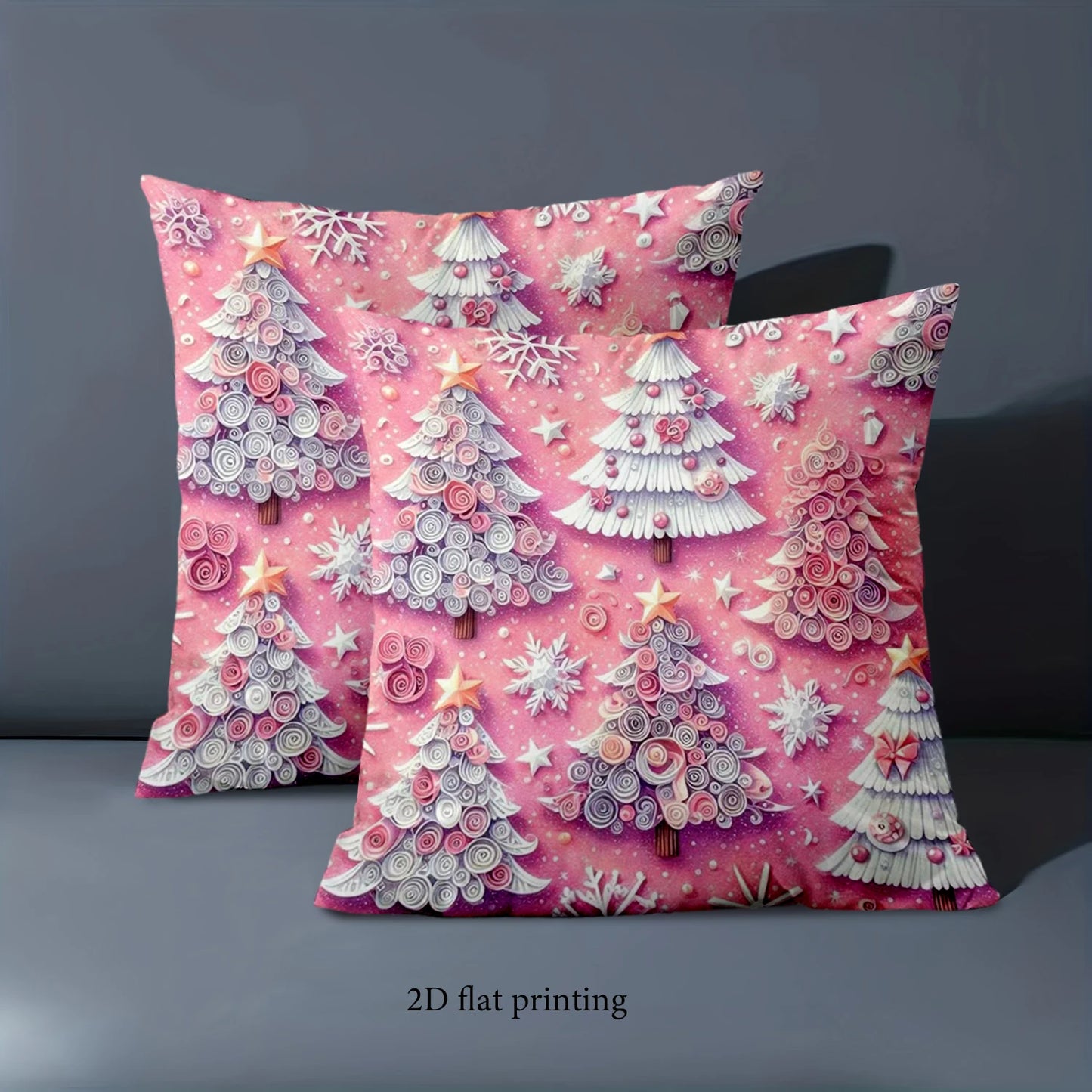 1 pieces -2D flat printing Christmas Tree Pattern Pink Decorative Throw Pillow Polyester pillowcase, sofa decorative cushion cov