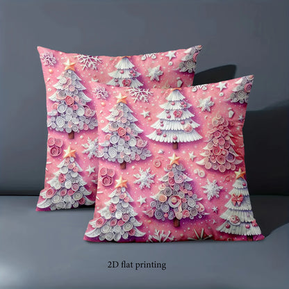 1 pieces -2D flat printing Christmas Tree Pattern Pink Decorative Throw Pillow Polyester pillowcase, sofa decorative cushion cov