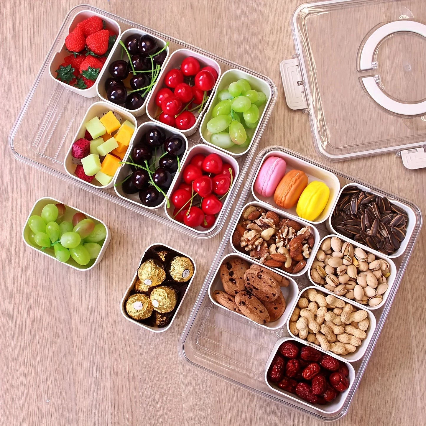 Storage Container Divided Serving Tray With Lid And Handle Snack Sealed Box Kitchen Organizers And Storage Kitchen Accessories