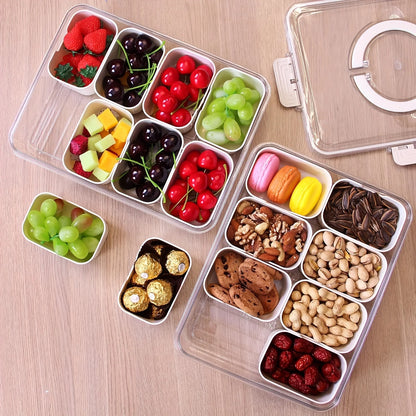 Storage Container Divided Serving Tray With Lid And Handle Snack Sealed Box Kitchen Organizers And Storage Kitchen Accessories