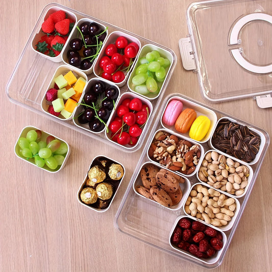 Storage Container Divided Serving Tray With Lid And Handle Snack Sealed Box Kitchen Organizers And Storage Kitchen Accessories
