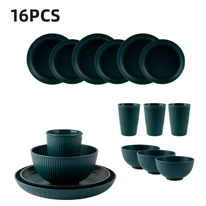 16Pcs Reusable Plastic Tableware Set Including Plates Bowls and Cups Suitable for Family Picnics and School Supplies